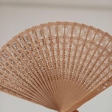 Beige Wooden Fan with Openwork Pattern Handheld Decor