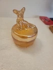 Vintage Jeannette Carnival Glass Scottie Dog Lidded Trinket Bowl