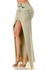 PLUS SIZE DENIM STRETCH SKIRT HIGH LOW WRAP OVERLAY FRAY  1XL  2XL  3XL NWTS