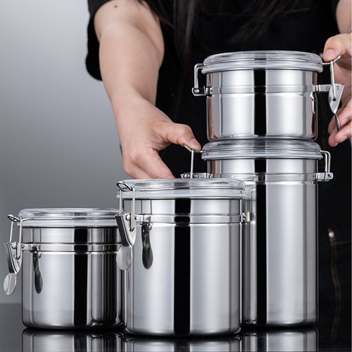 (3) Stainless Steel Canisters For The Kitchen Food Storage Container Sealed - Picture 11 of 12
