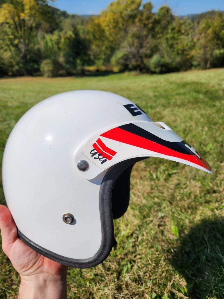 Original Cara Abierta Años 80 Vintage Echo Haro Visera EE. UU. Carreras BMX Casco Blanco Foto 3 de 4