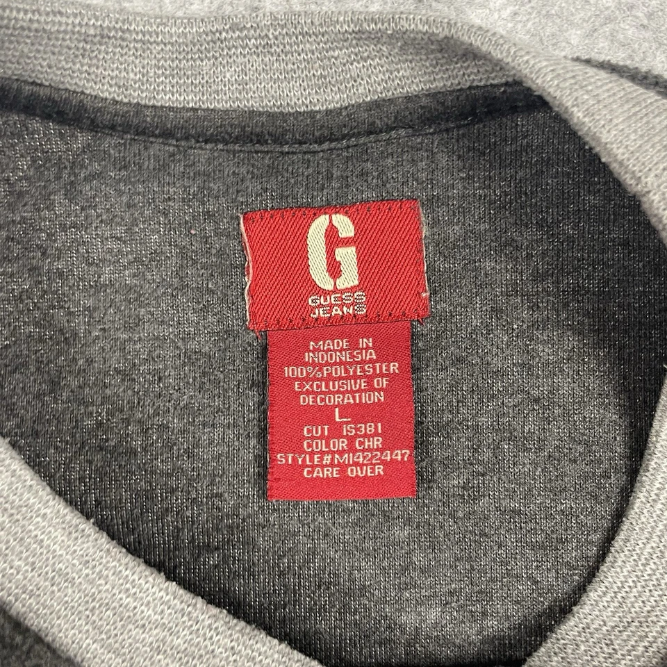 VTG Guess Jeans Sweater Mens Large Gray Crewneck Embroidered Spellout Pullover - Image 4 of 4