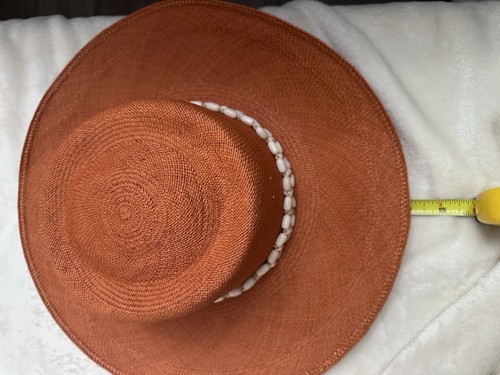 Artesano Orange Wide Brim Straw Hat 100% Toquilla, Tagua Nut Beads Size Small - Picture 14 of 14