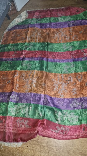 EXTRA LARGE JAPANESE BROCADE FABRIC TAPESTRY ON SILK 50" X 78" FULLY LINED - Picture 12 of 13