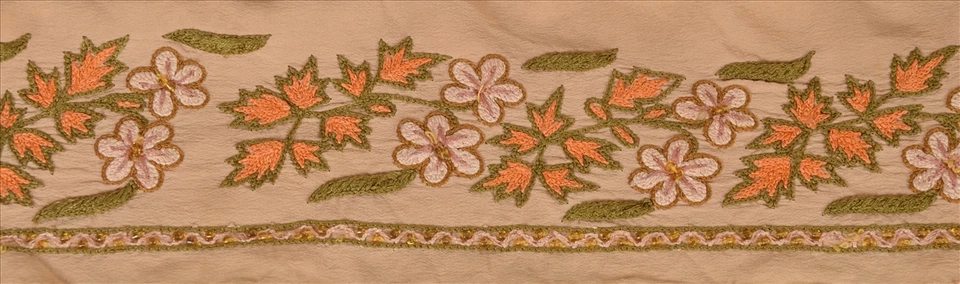 Vintage Sari Border Antique Hand Beaded 1 YD Indian Trim Sewing Beige Decor Lace - Изображение 3 из 4