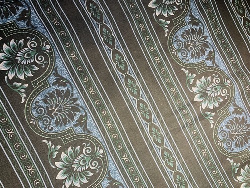 Jinny Beyer Sumatra RJR Fabric Blue Black Scroll Floral Stripe BTY Cotton - Picture 2 of 5