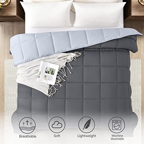 Lightweight Queen Comforter - Grey Down Full/Queen Dark Gray / Light Grey - Picture 7 of 7