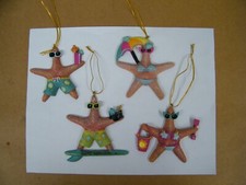 Set Of 4 Beach Theme Starfish Christmas Ornaments