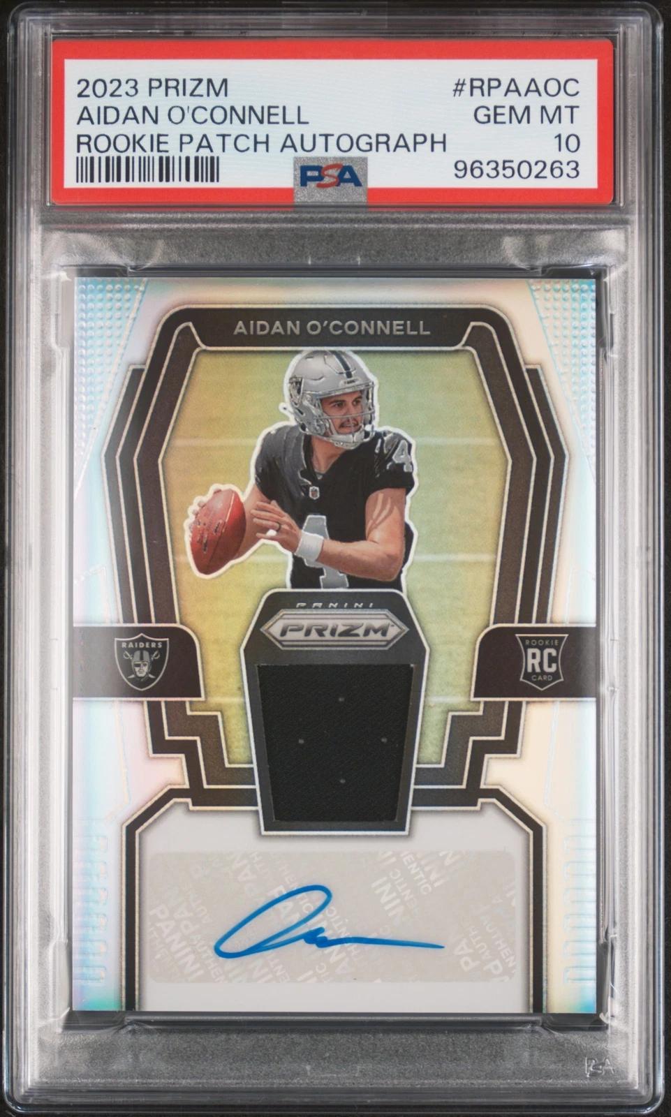 Aidan O'Connell Panini Prizm Rookie Patch Autographs #RPAAOC Base