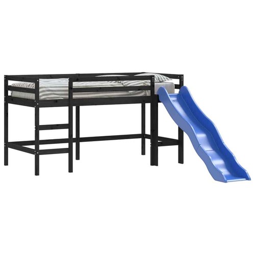 Kinderhochbett mit Rutsche Schwarz 80x200 cm Massivholz Kiefer - Bild 3 von 11