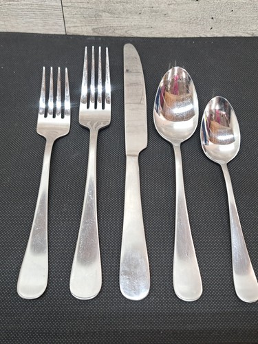 MIKASA SATIN TANNER TABLE PLACE SETTING KNIFE, SPOON, FORK, SALAD FORK, SM SPOON - Picture 3 of 15