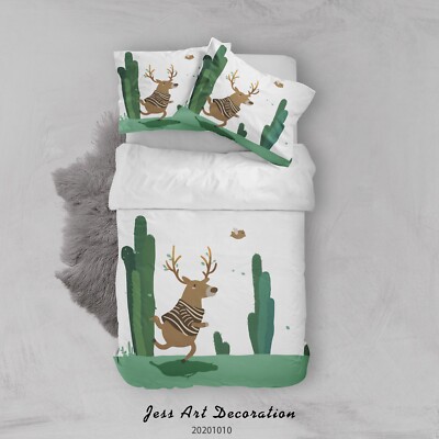 3D Deer Cactus Bird Cartoon Quilt Cover Set Bedding Sets Pillowcases Queen