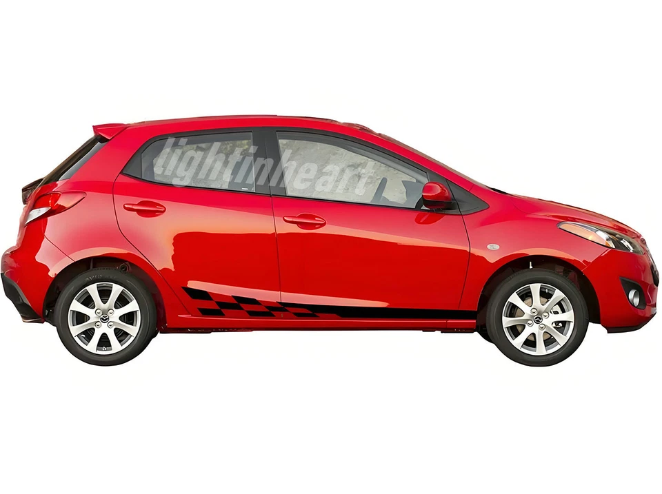 Calcomanía gráfica apta para Mazda 2 carreras deporte bandera rayas coche lateral pegatina vinilo Foto 3 de 4