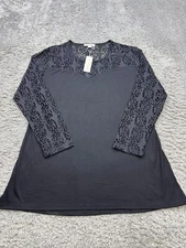 Simply Noelle Top Women 2XL Black Lace Crochet Long Sleeve Popover Tunic Y2K NWT