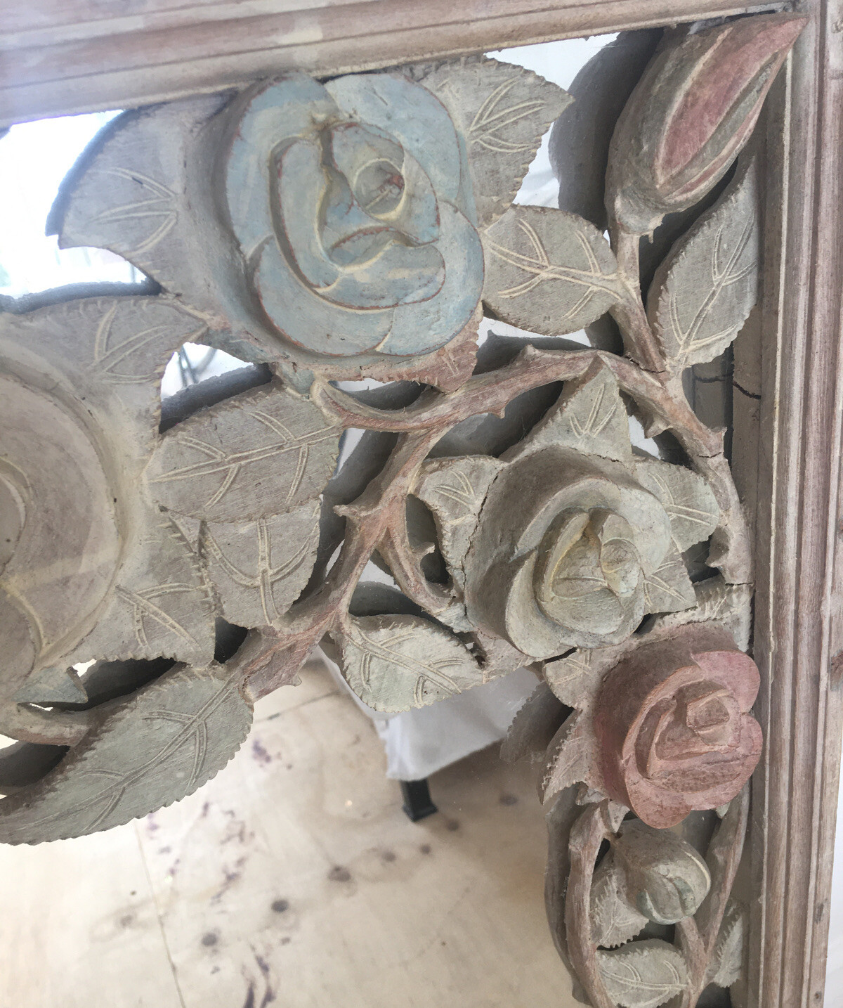 Beautiful Hand Carved Roses Floral Flower Rectangle Mirror Unique ...