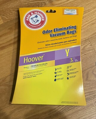 3 bags ARM & HAMMER VACUUM BAGS FOR HOOVER Y WINDTUNNEL Odor Eliminating bags