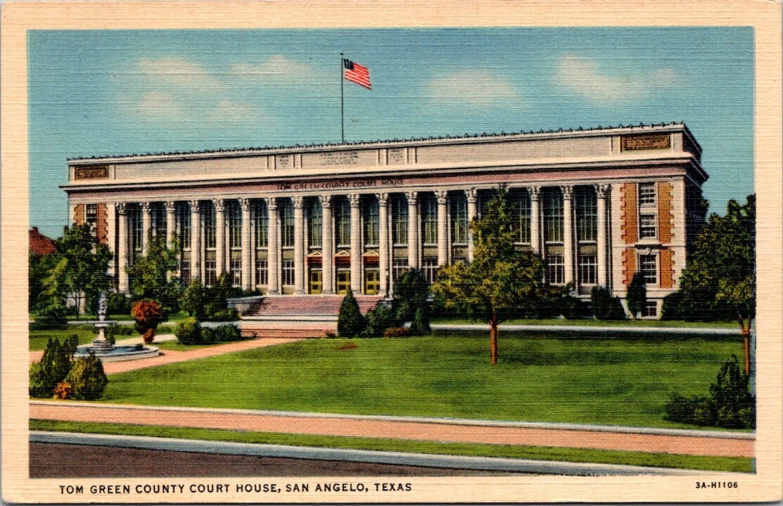 San Angelo TX Tom Green County Court House US Flag Texas 1933 Linen