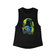 Cyberpunk Game Headphones Flowy Tank Gift for Music Game Lovers Modern Style
