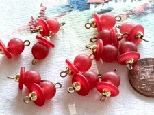 Vintage Frosted Red Plastic Connector Component Beads 2 Loops 16