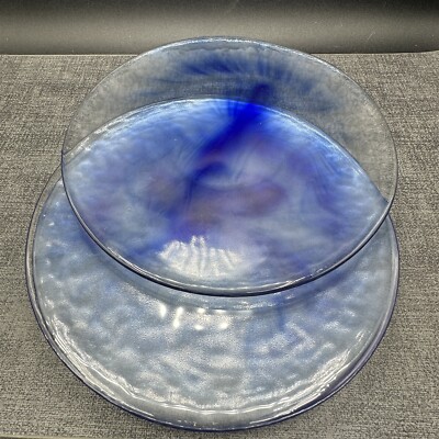 Bormioli Rocco Murano Blue Swirl 8  Salad Plates Set Of Four 4 Made In Spain
