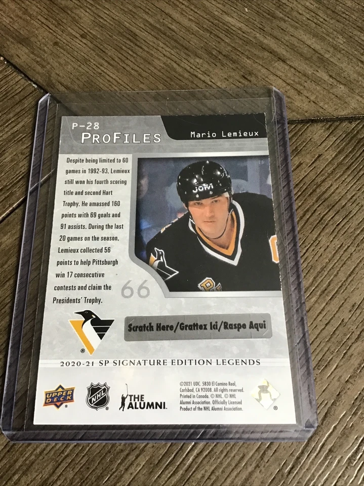 Mario Lemieux 2020-21 UD SP Signature Edition Legends Profiles Bounty P-28 1:36 - Image 2 of 2