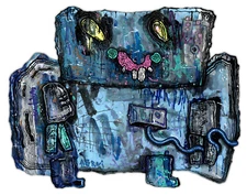 Original JUSTIN AERNI circa 2021 PAINTING visionary dark art : "g1i7c4y"