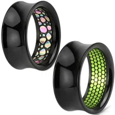 Ear Gauges Ear plug tunnels Acrylic pattern inlay flesh tunnels double saddle 