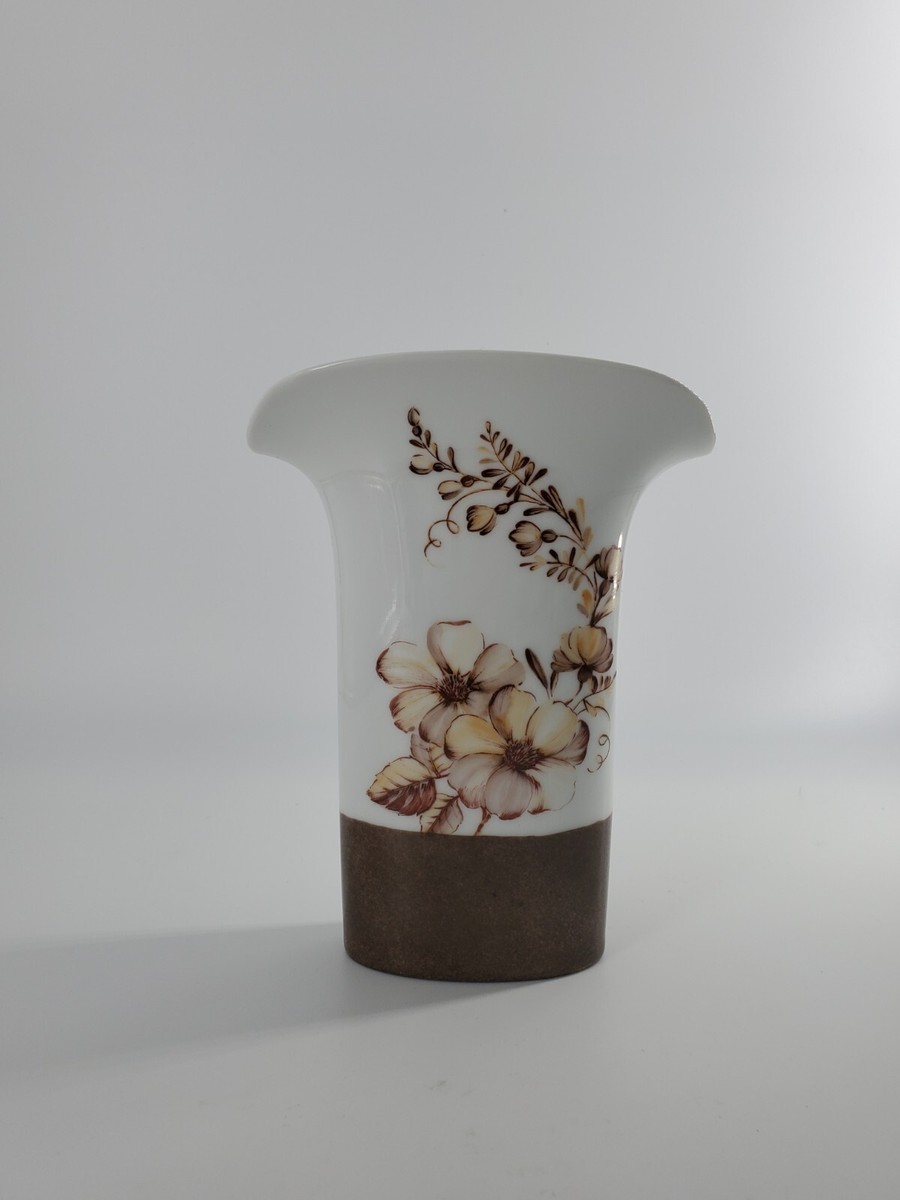 Vintage Handpainted Hutschenreuther VASE, floral, brown yellow, Germany, signed