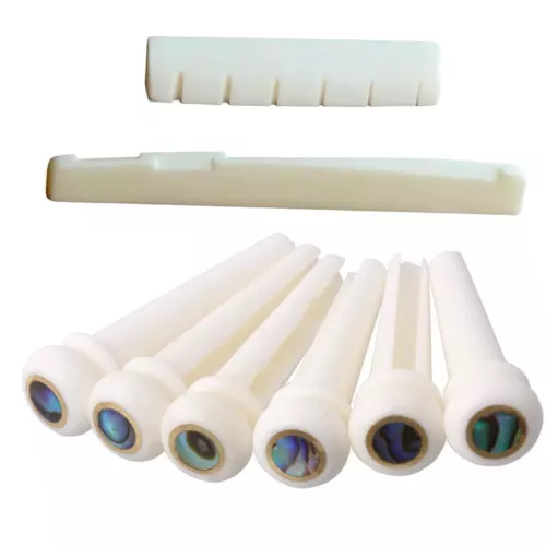 1 Set Of Cattle Bone Guitar Saddle Nut Pins String Peg Acoustic Bridge Luthier