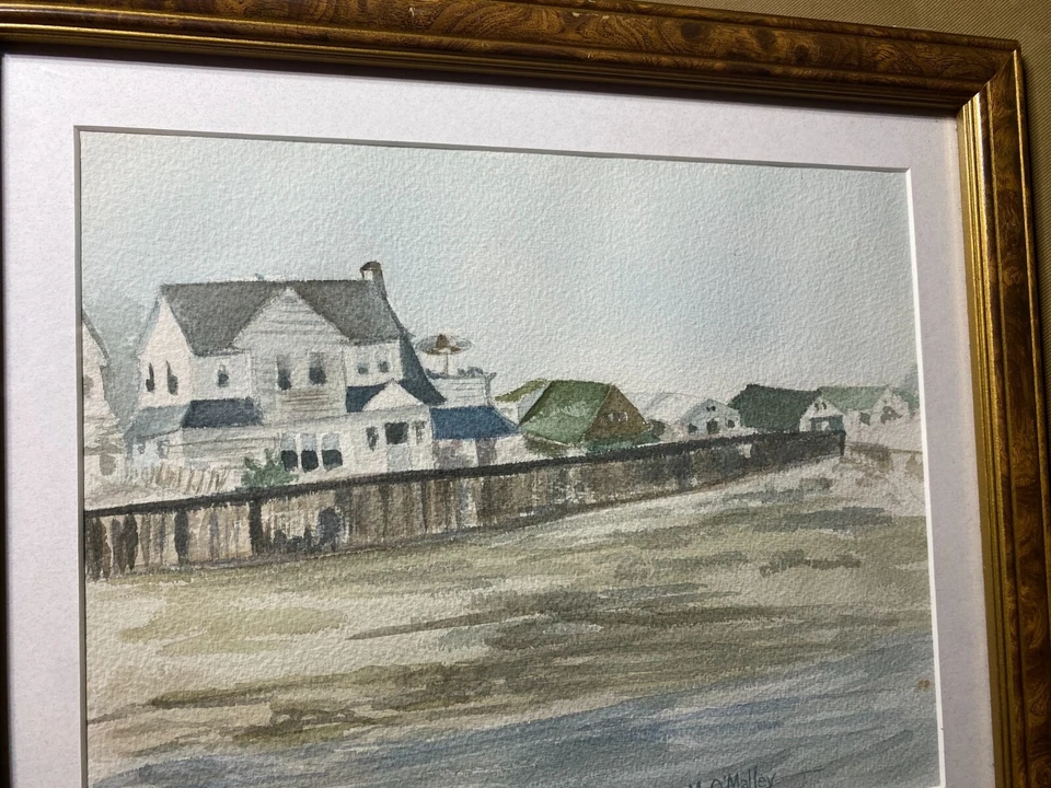Pintura Acuarela M O'Malley "Escena de Paisaje Costero" - Firmada y Enmarcada Foto 3 de 4