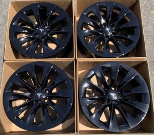 Details About 19 Tesla Model S Gloss Black Factory Wheels Rims Oem Set Of 4 Slipstream New