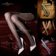 Lurex Sparkle Shiny Glossy Glitter Open Crotch Pantyhose Stockings Hosiery 