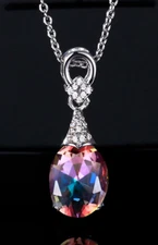 Elegant Rainbow Mystical Fire Topaz 925 Sterling Silver Teardrop Necklace 💜NWT