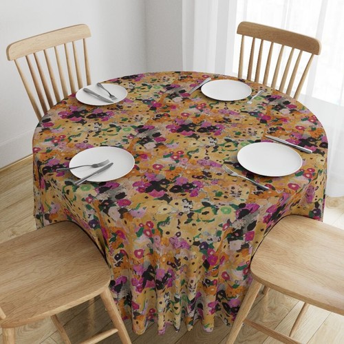 Multicolor Hollyhocks Flower Boho Printed Round Table Cover, Round Table Cloth - Picture 2 of 5