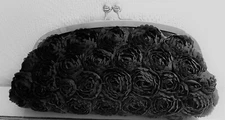 Women's Black Evening Clutch Bag withMaterial Roses