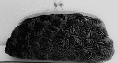 Women's Black Evening Clutch Bag withMaterial Roses
