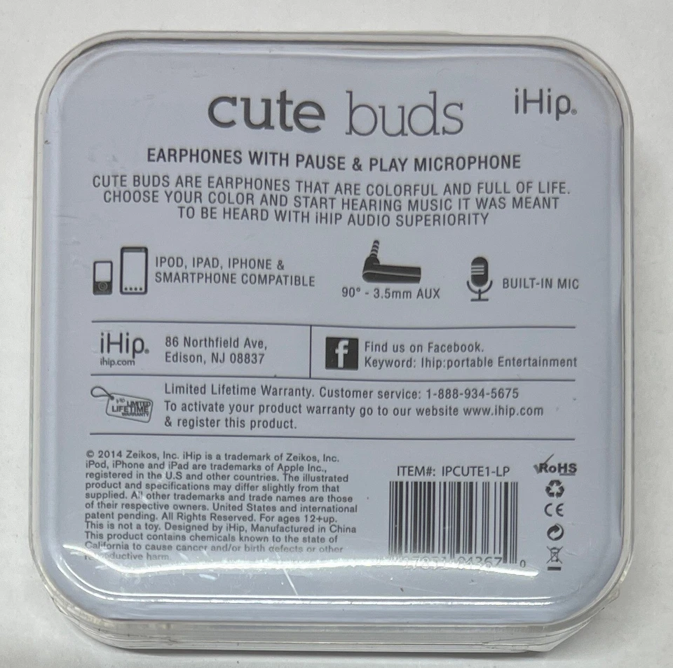iHip Cute Buds Wired Earbuds w/ Built-in Microphone / Pause Play - Image 2 of 2