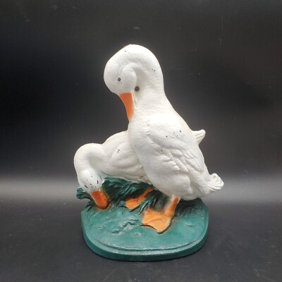 John Wright USA Cast Iron White Ducks Geese Grass Doorstop Signed Vintage