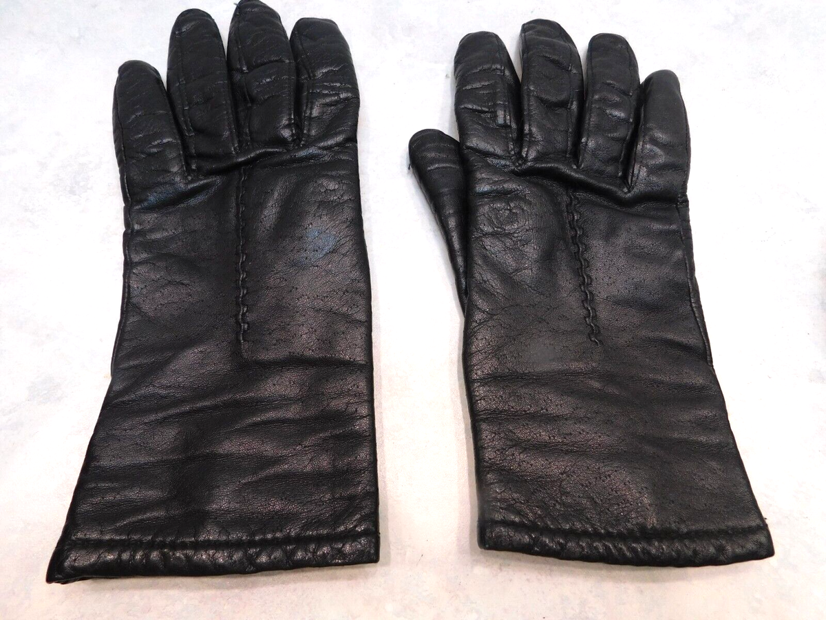 DESIGNER LADIES BLACK LEATHER WINTER GLOVES ACRYLIC LINING SIZE