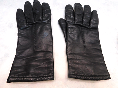 DESIGNER LADIES BLACK LEATHER WINTER GLOVES ACRYLIC LINING SIZE