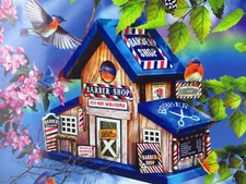 Bird House Jigsaw Puzzle 550 Piece Barber Shop Sunsout Lori Schory 15.8" x 18"