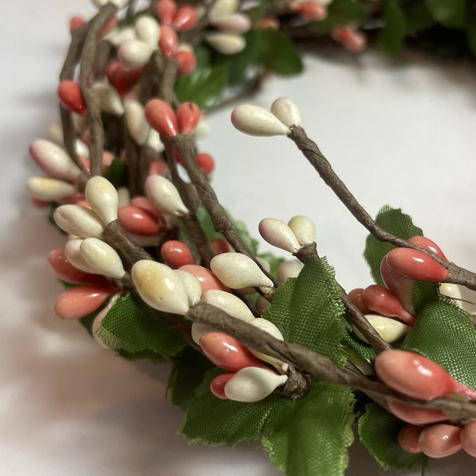 Pip Berry Candle Ring Lt Coral & White Berries 4” Floral Country Decor Primitive - Image 3 of 4