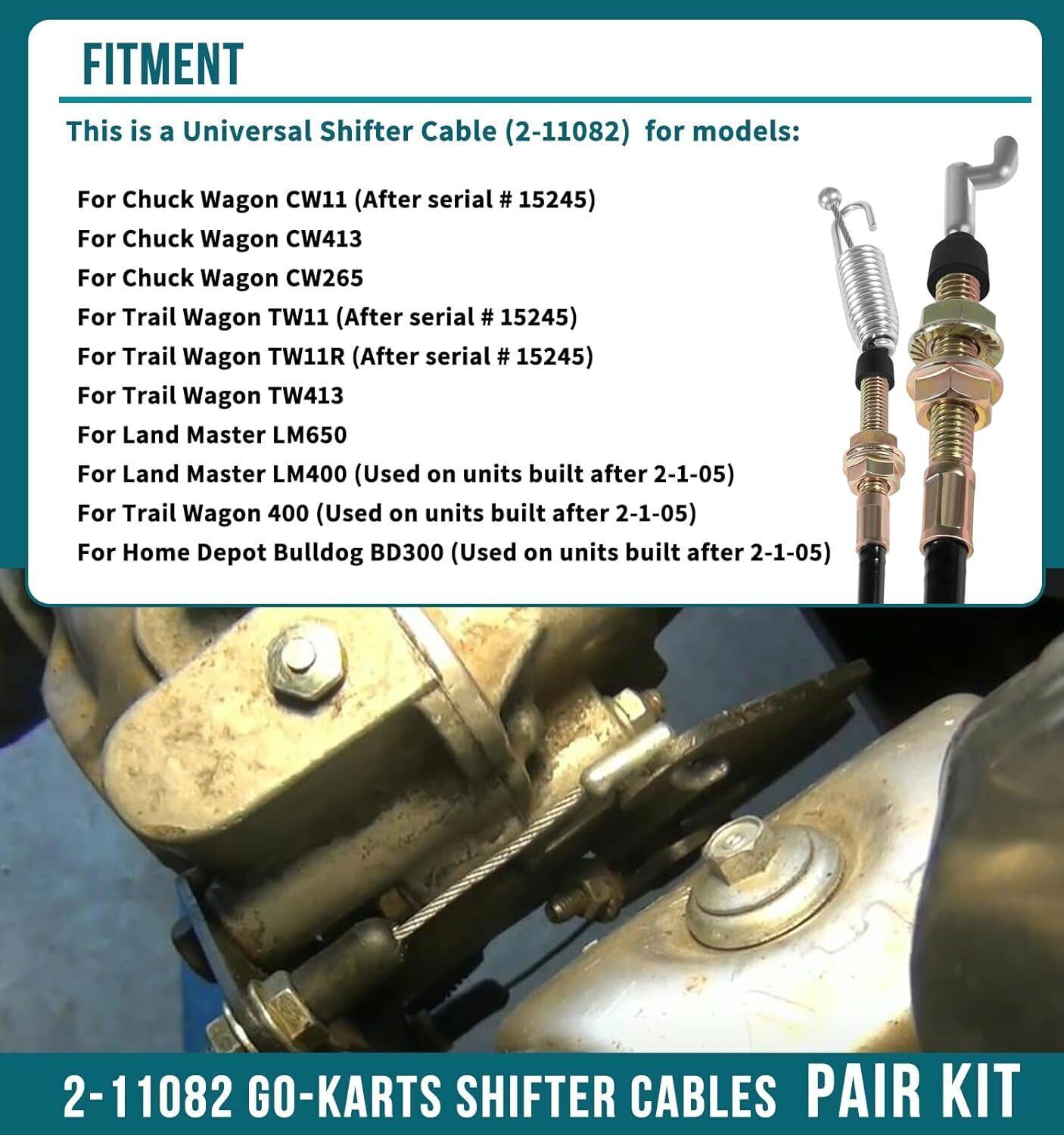 2-11082 Shifter Cables Replacement for Chuck Wagon CW-11, CW-413 CW-265 Go-Karts