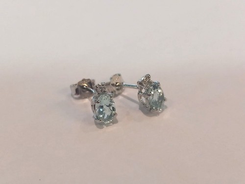 Orecchini lobo donna/ragazza oro bianco 18 kt 750% Acquamarina e brillanti - Foto 4 di 7