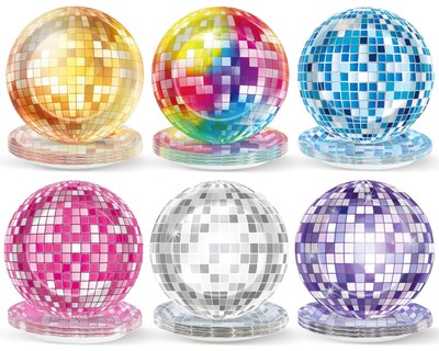 48Pcs 70s Shining Disco Ball 7'' Paper Plates for Disco Decorations 70's Disco...