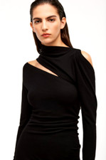 NWT Zara Open Dress Limited Edition Size Medium Black High Neck Wool Blend #2091