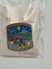 Vintage Silent Night Holy Night Manger Christmas Nativity Scene Pin Brooch