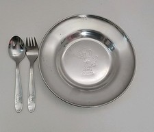 Vintage Baby Leonard Stainless Steel 18/8 Bowl Fork Spoon Set MCM 1960s Circus