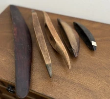Antique Knitting Weaving Wood Metal Loom Boat Shuttles Lot Of 5