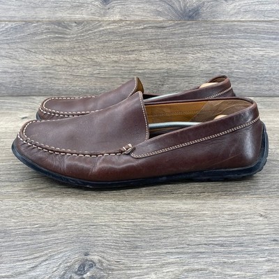 Geox Respira Mens Dark Brown Leather Driving Loafers Moc Toe Slip On Shoes 46